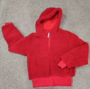 Cherry red Fabletics teddy zip-up jacket. Size S.